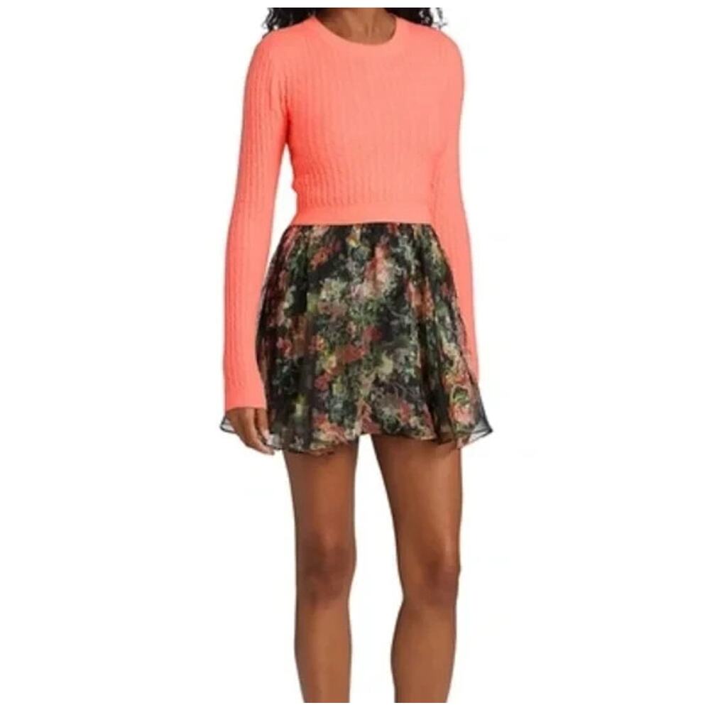 ALICE + OLIVA Ciara Cropped Cashmere Sweater Orange Cable Knit Crew XS